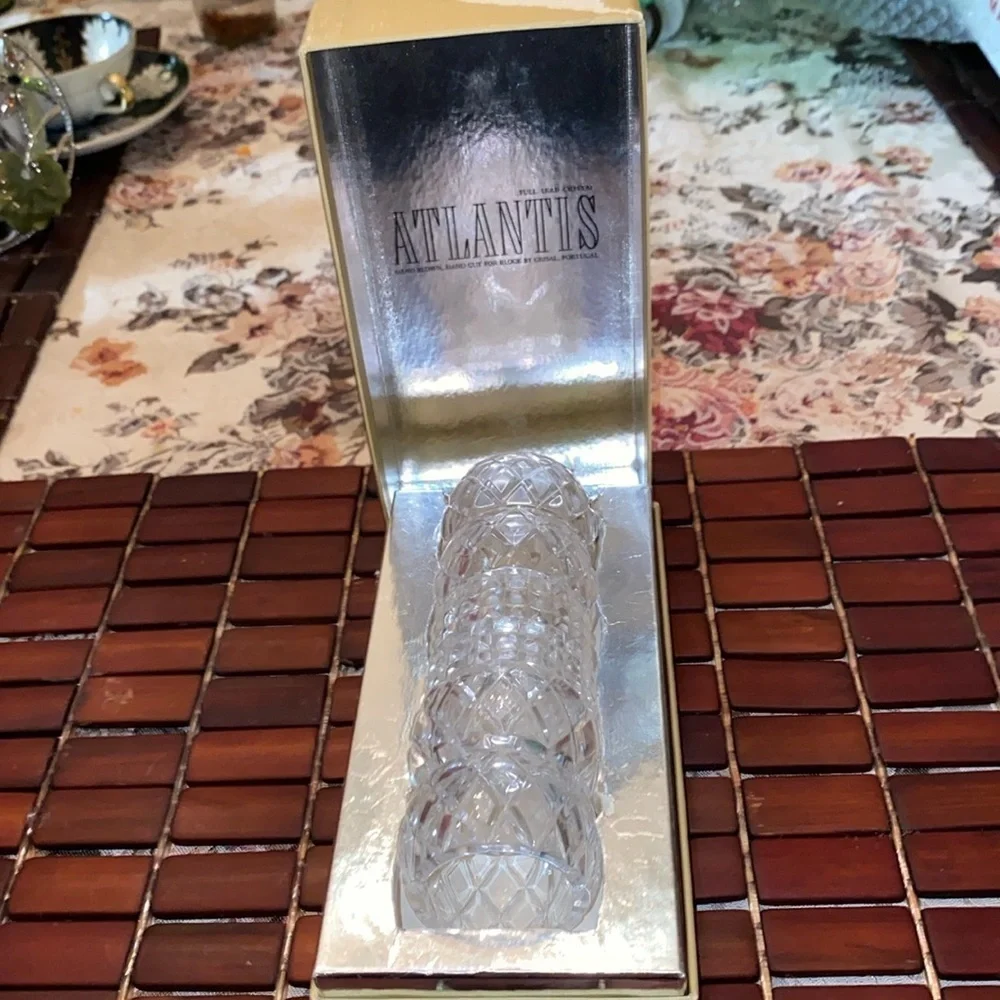 Atlantis Full Lead Crystal Napkin Rings Set Of 6 Vintage Portugal